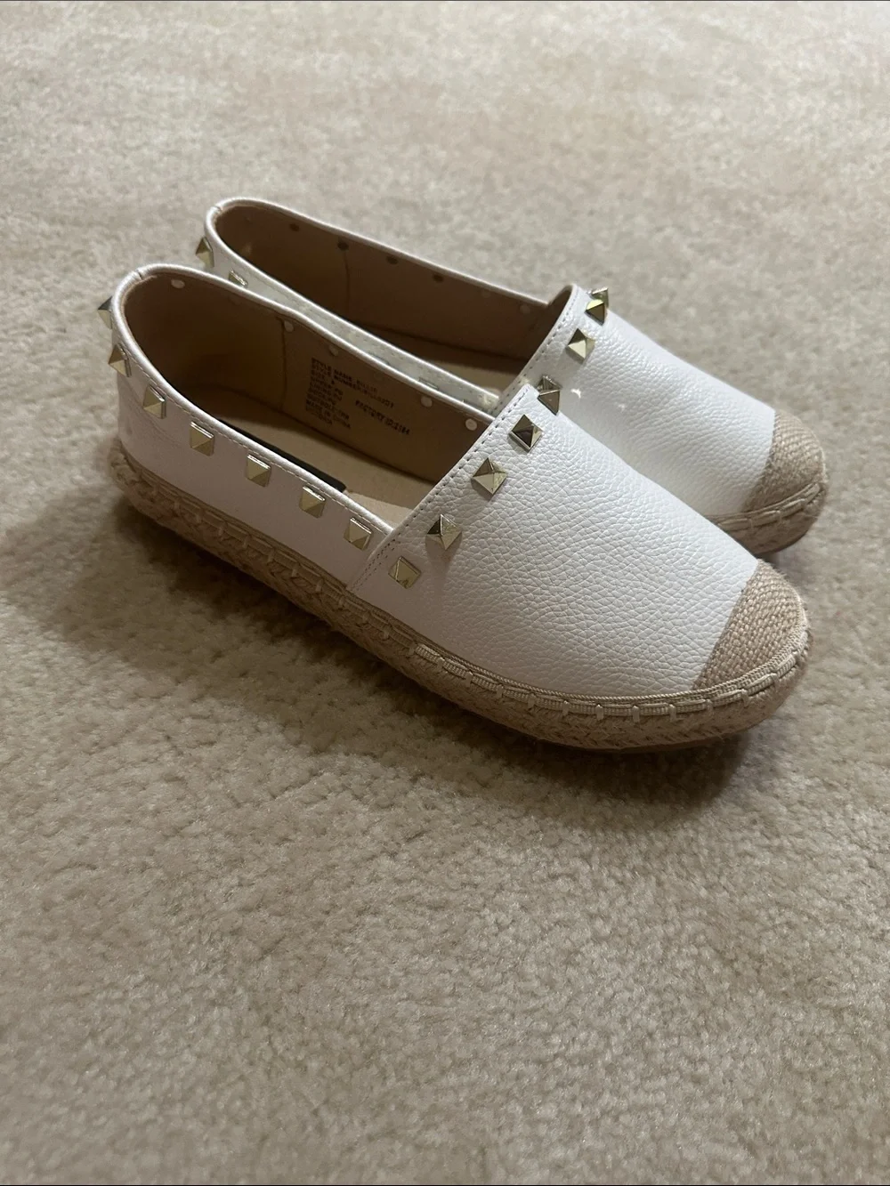 Steven by Steve Madden White Espadrille Flats with Gold Studs